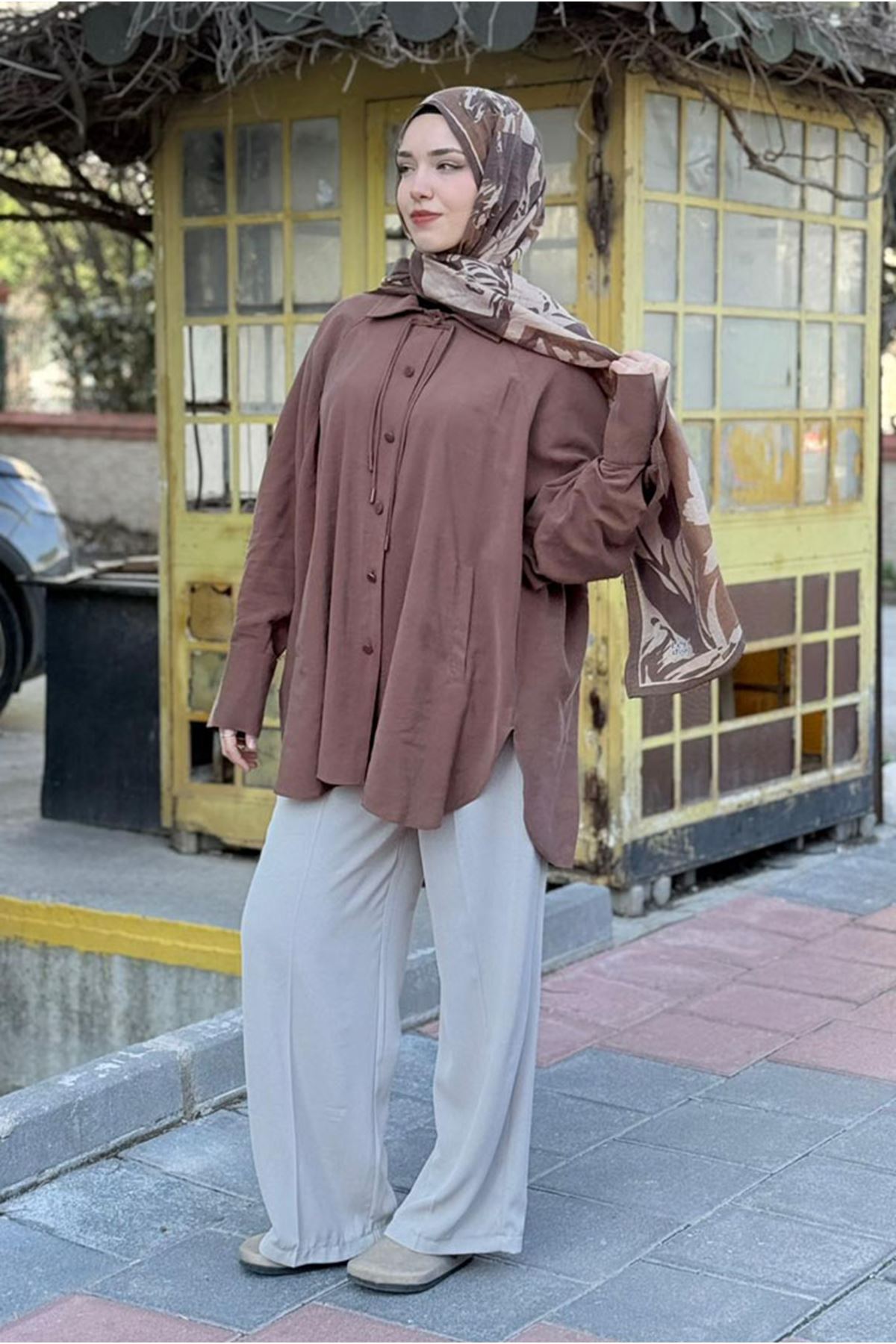 26Y7066 - KAHVE - OVERSİZE GÖMLEK