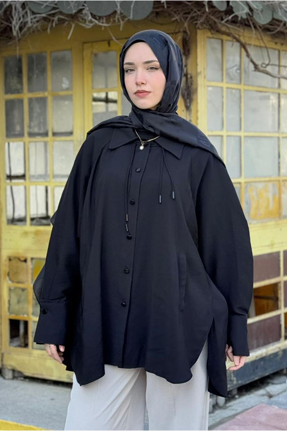 26Y7066 - SİYAH - OVERSİZE GÖMLEK