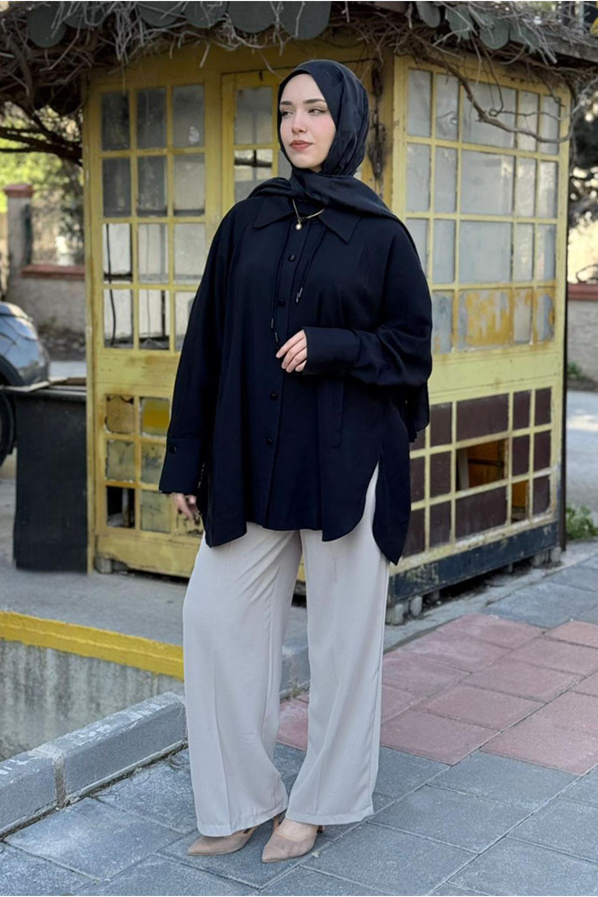 26Y7066 - SİYAH - OVERSİZE GÖMLEK