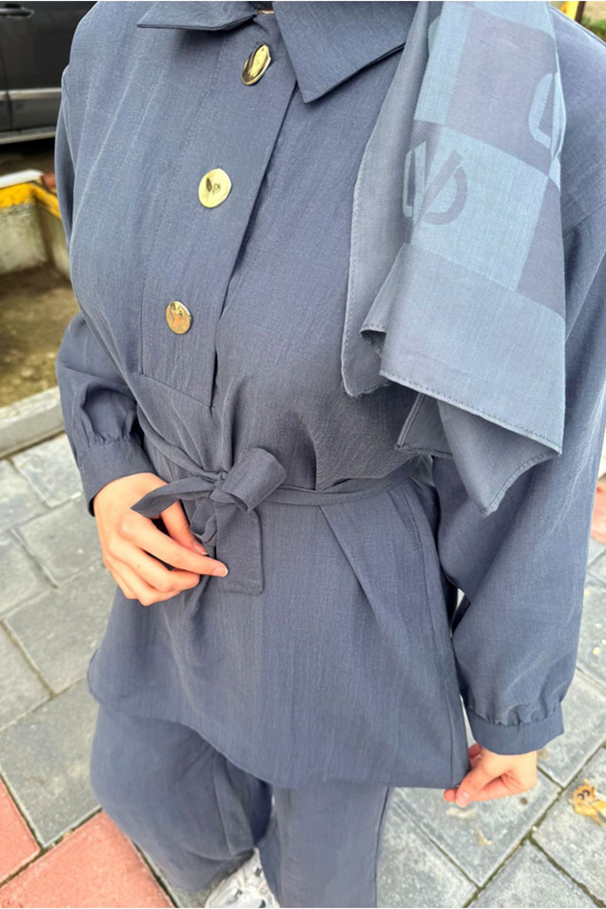 26Y6635 - KOYU GRİ - ALTIN DÜĞME BOL PAÇA TAKIM