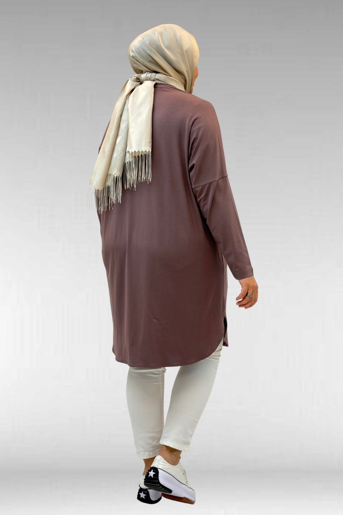 38111 Büyük Beden Basic Penye Tunik - Vizon