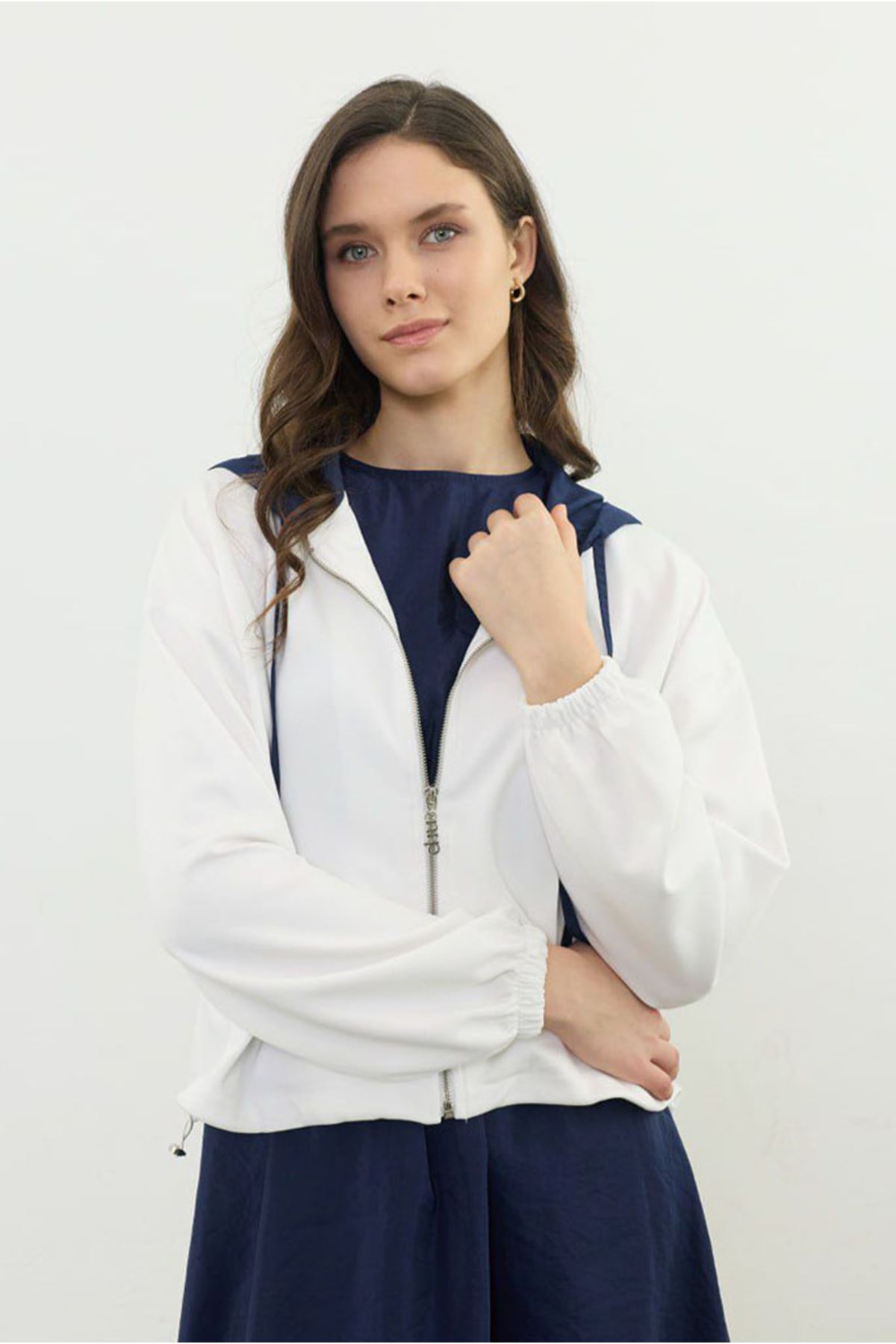 26Y6665 - EKRU - GARNİ DETAYLI ELBİSE TAKIM