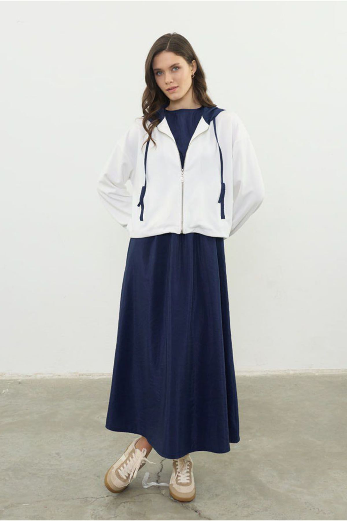 26Y6665 - EKRU - GARNİ DETAYLI ELBİSE TAKIM