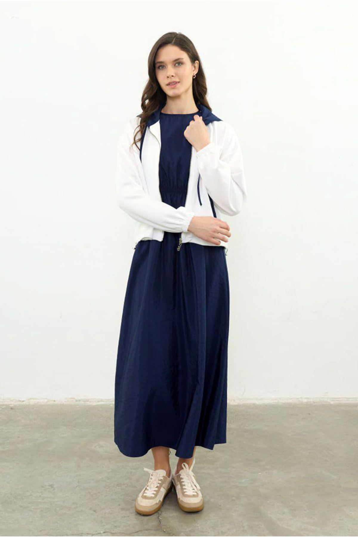 26Y6665 - EKRU - GARNİ DETAYLI ELBİSE TAKIM