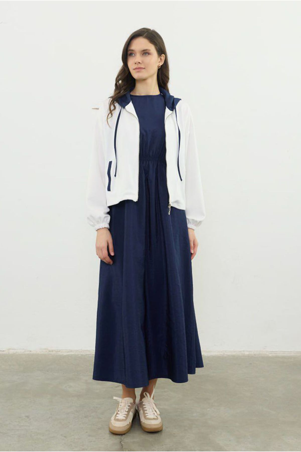 26Y6665 - EKRU - GARNİ DETAYLI ELBİSE TAKIM