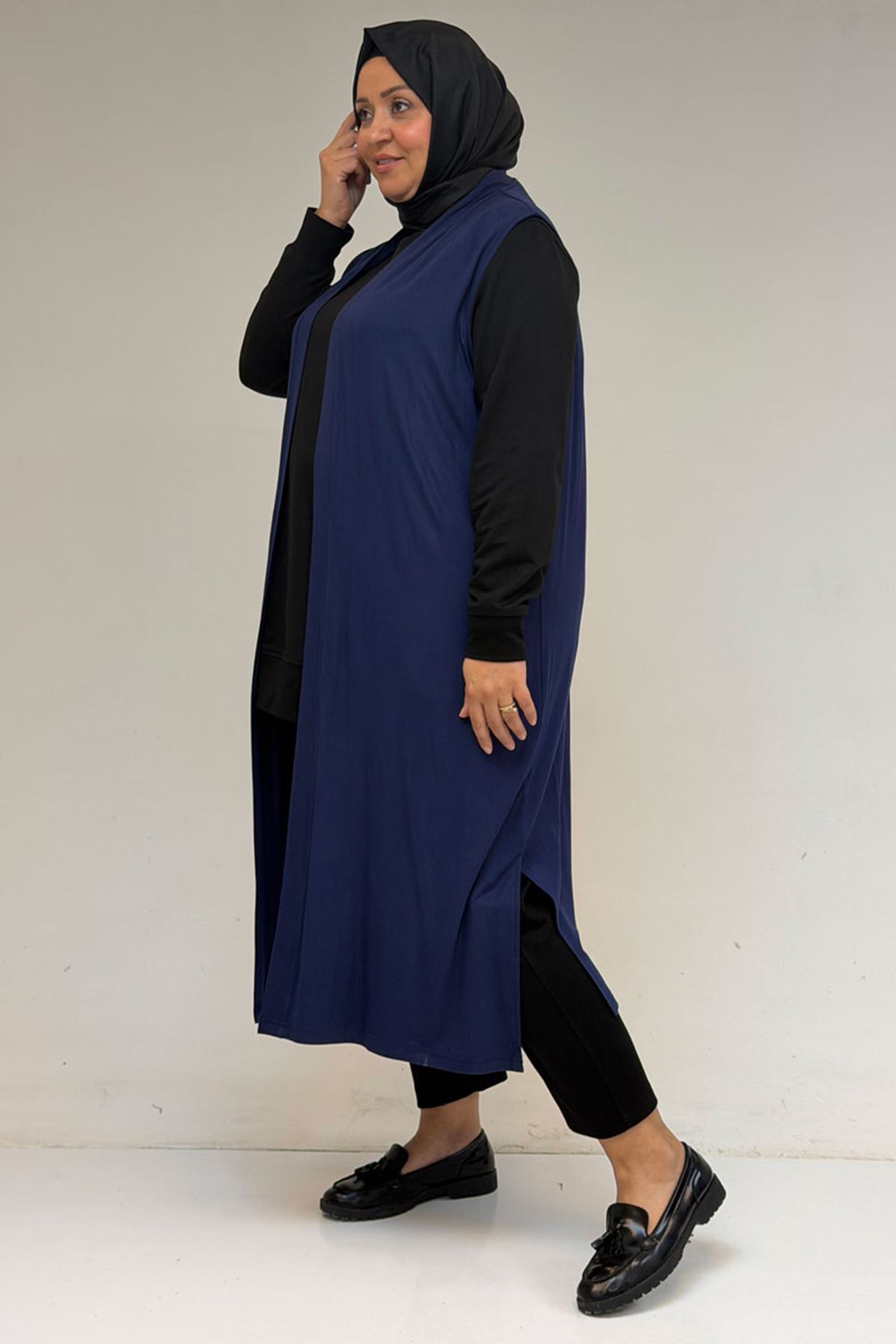 34000 Büyük Beden Penye Giy-Çık Yelek - İndigo