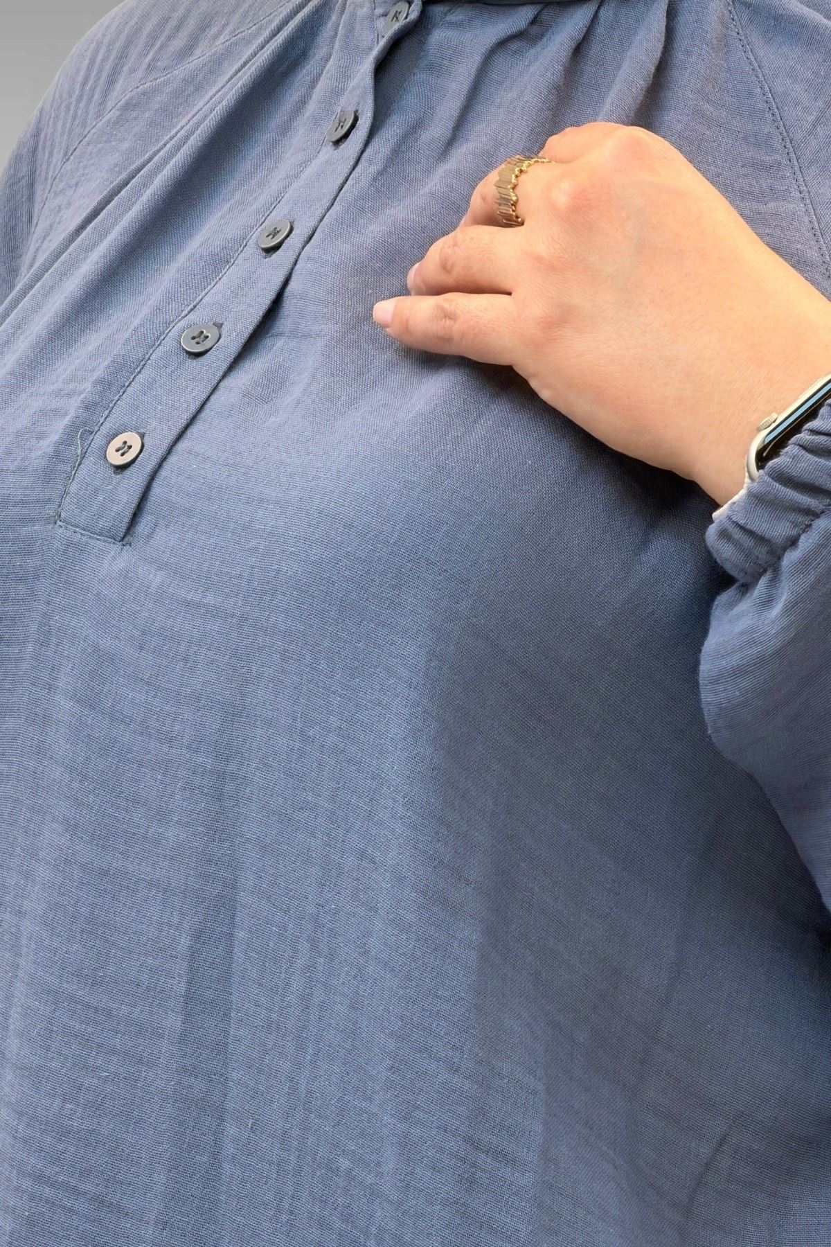 67039 Büyük Beden Yarım Patlı Sıfır Yaka Müslin Pantolonlu Takım - Antrasit