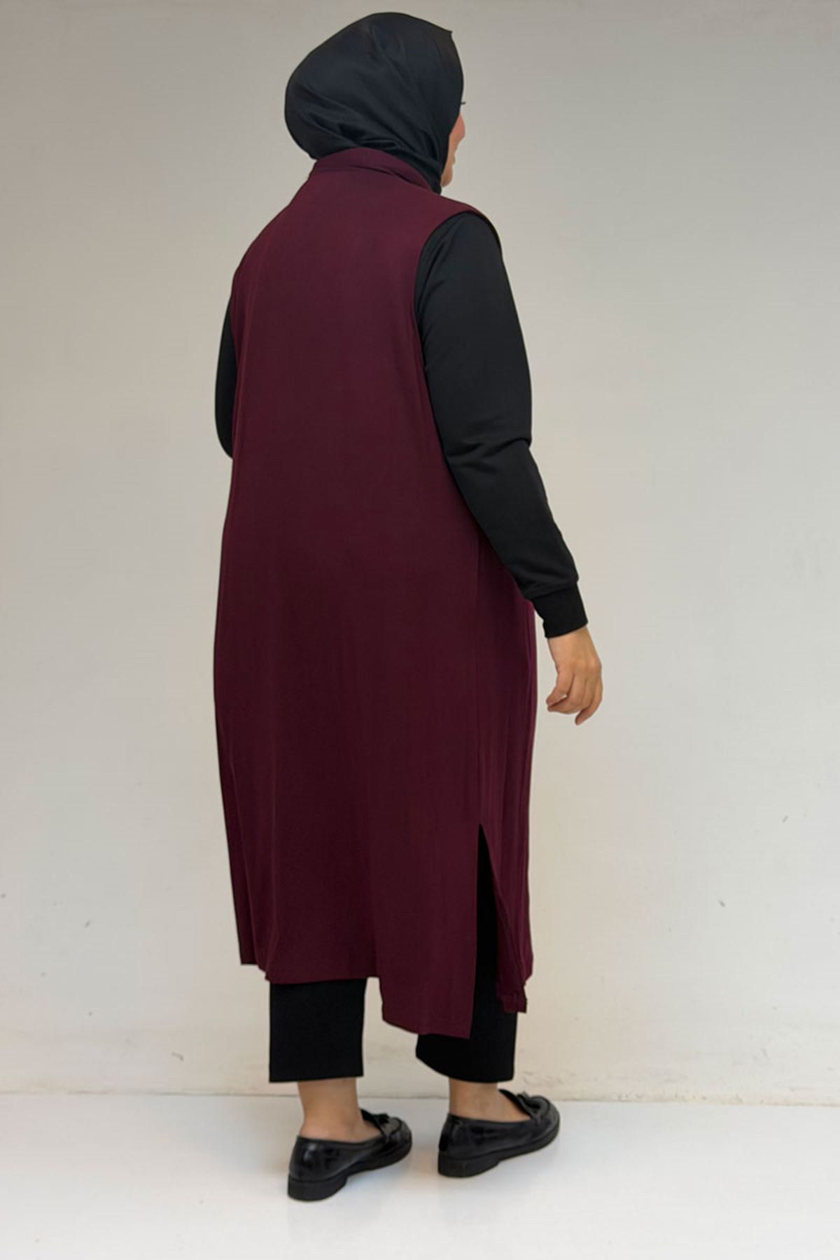 34000 Büyük Beden Penye Giy-Çık Yelek -  Bordo