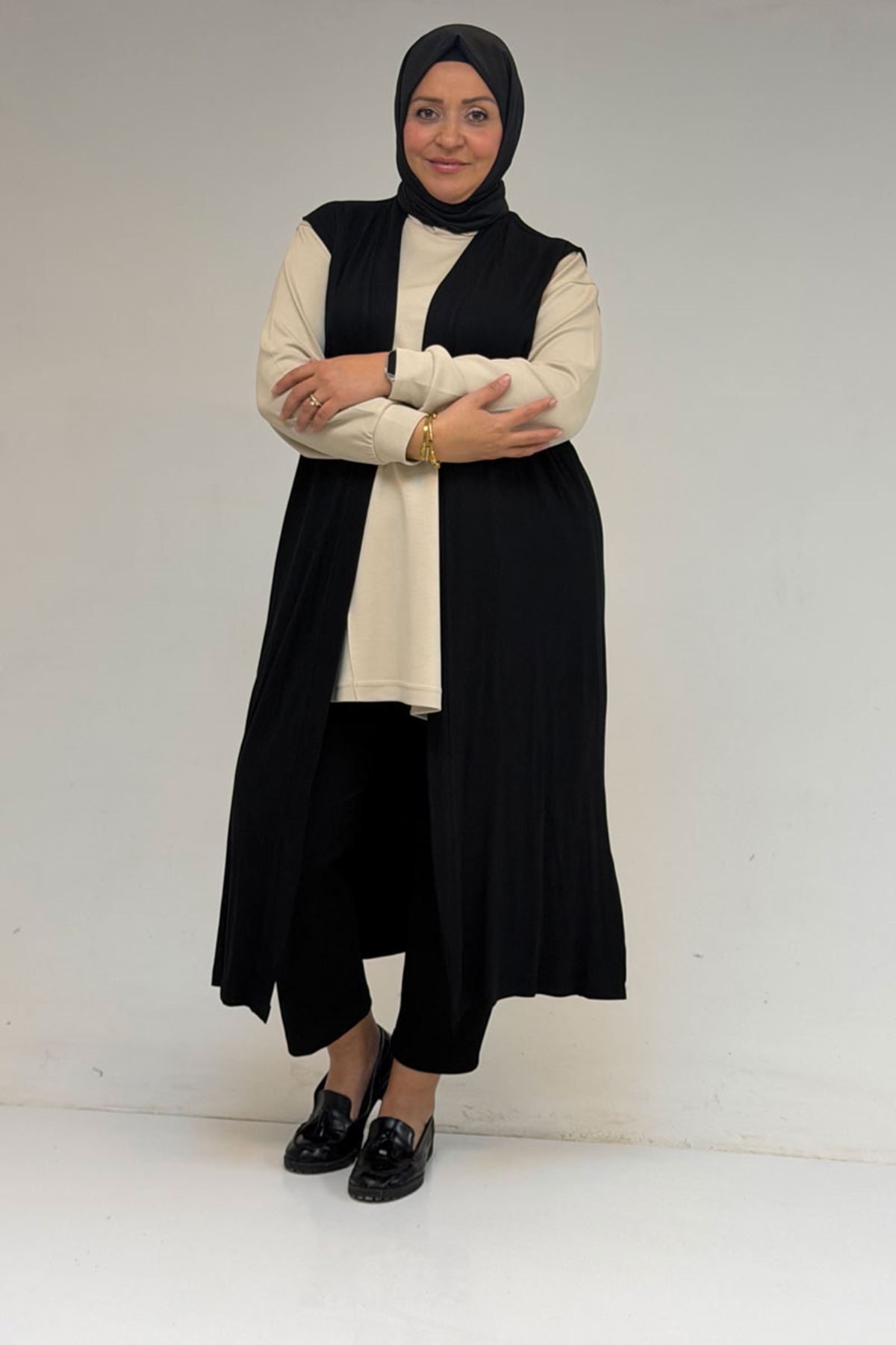 34000 Büyük Beden Penye Giy-Çık Yelek - Siyah