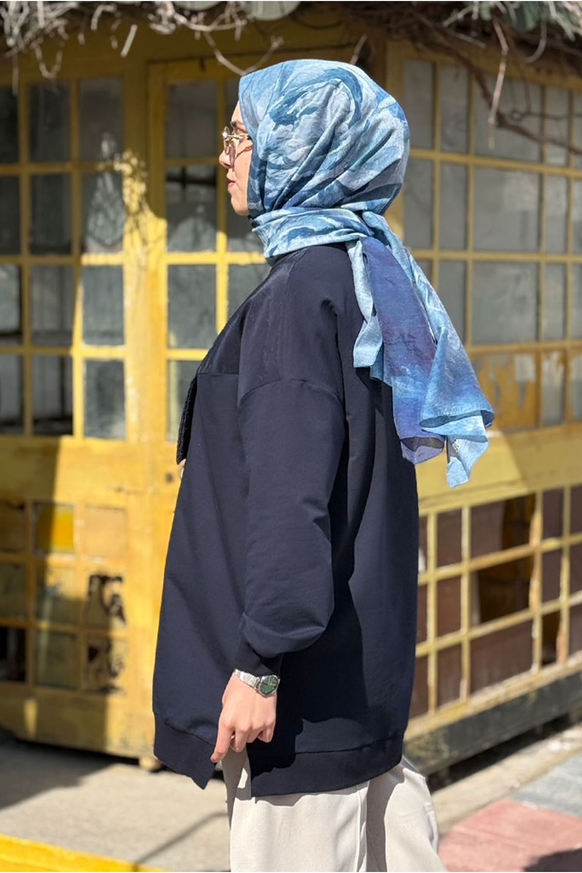 26Y7056 - LACİVERT - FERMUARLI CEP DETAY TUNİK