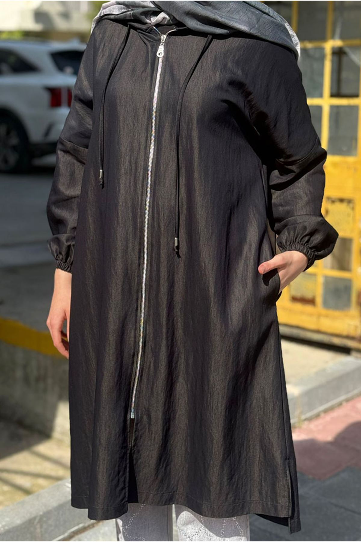 26Y7228 - KAHVE/SİYAH -  FERMUARLI KAPÜŞONLU KAP