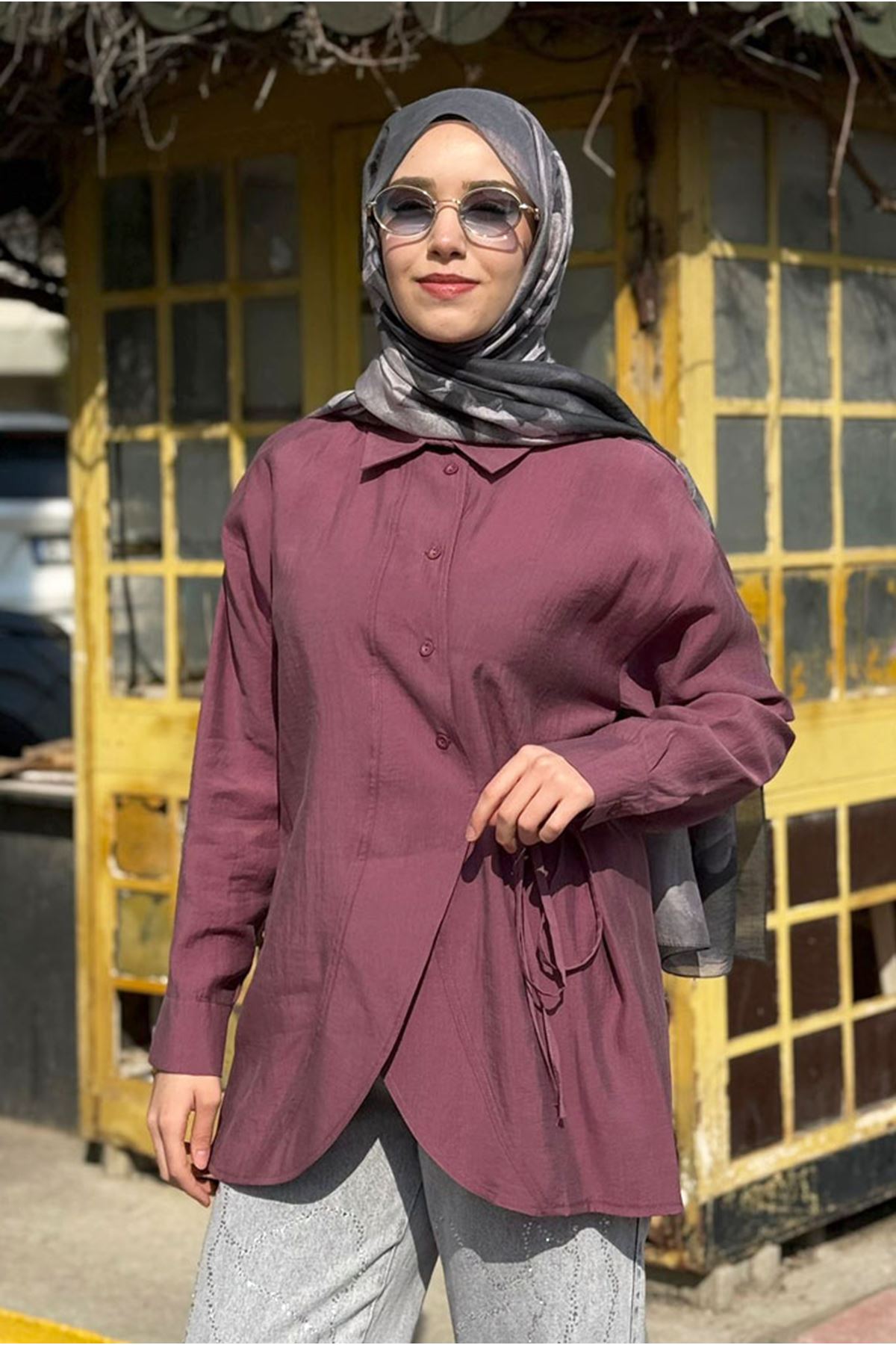 26Y7084 - MÜRDÜM - BELİ BAĞLAMALI TUNİK