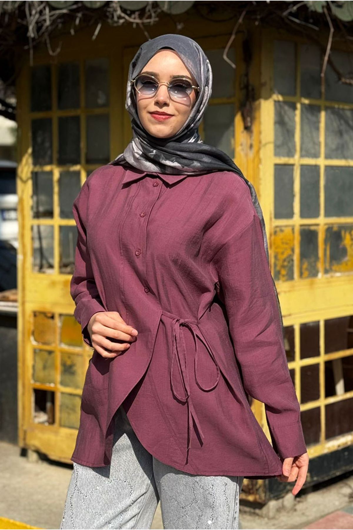 26Y7084 - MÜRDÜM - BELİ BAĞLAMALI TUNİK