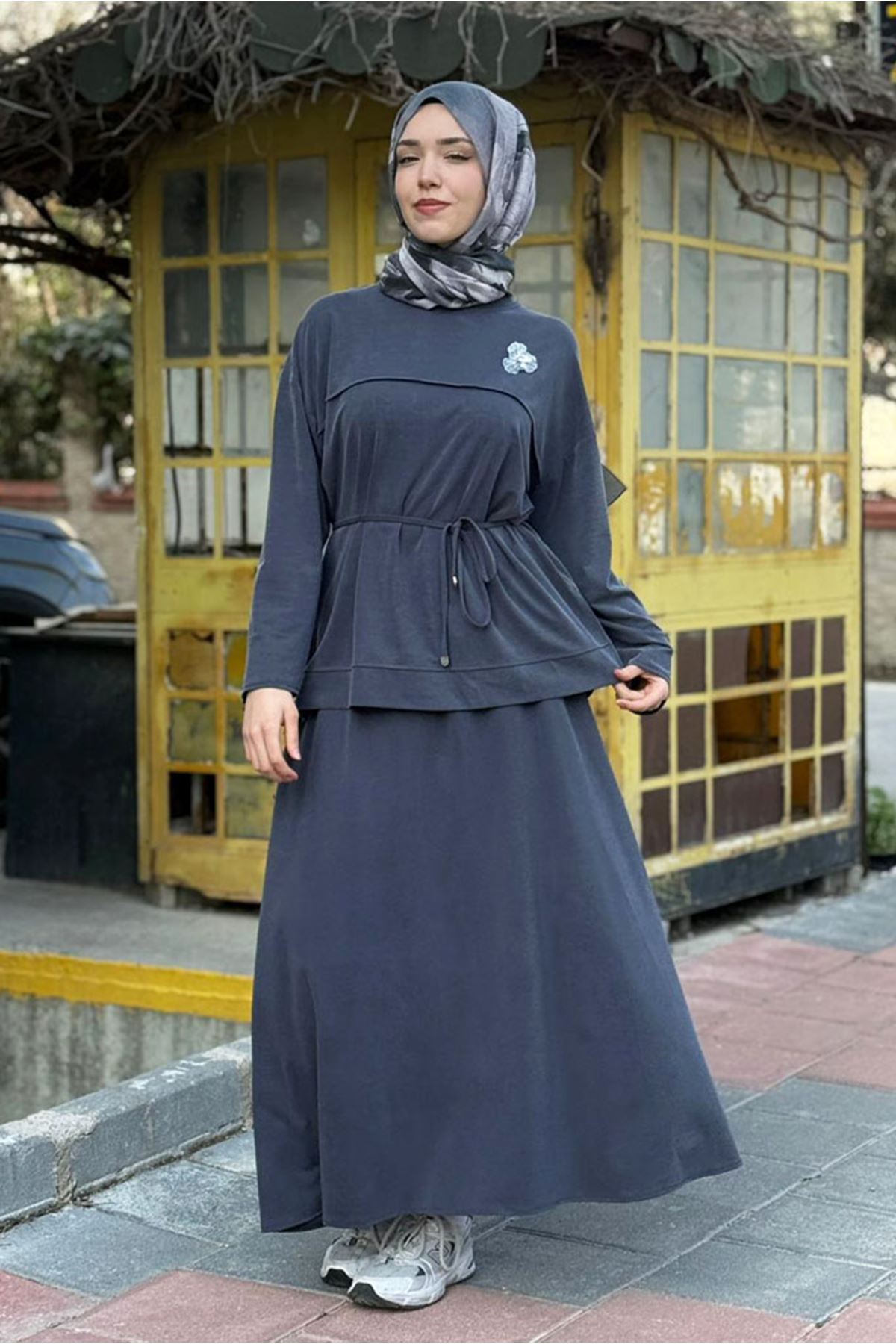 26Y6630 - LACİVERT - BROŞLU İPLİ TAKIM