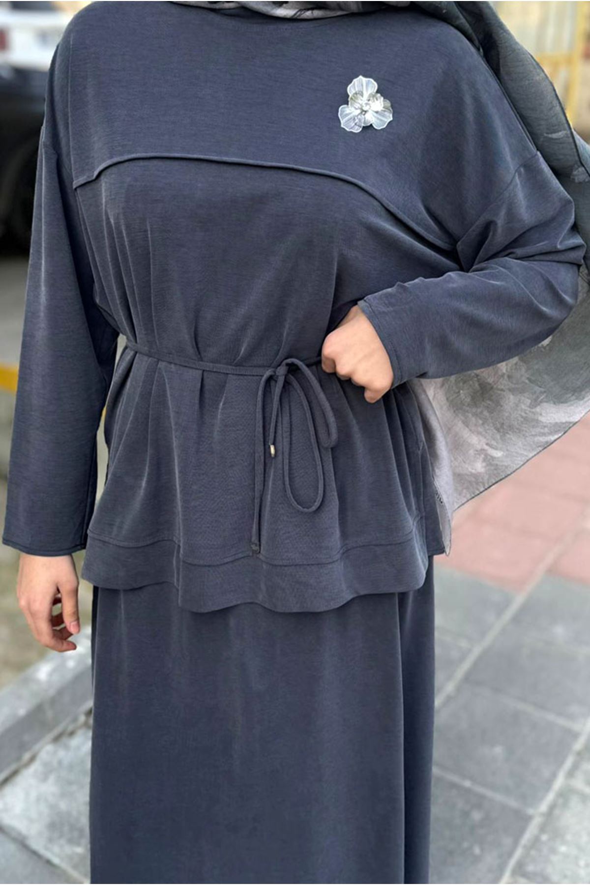 26Y6630 - LACİVERT - BROŞLU İPLİ TAKIM