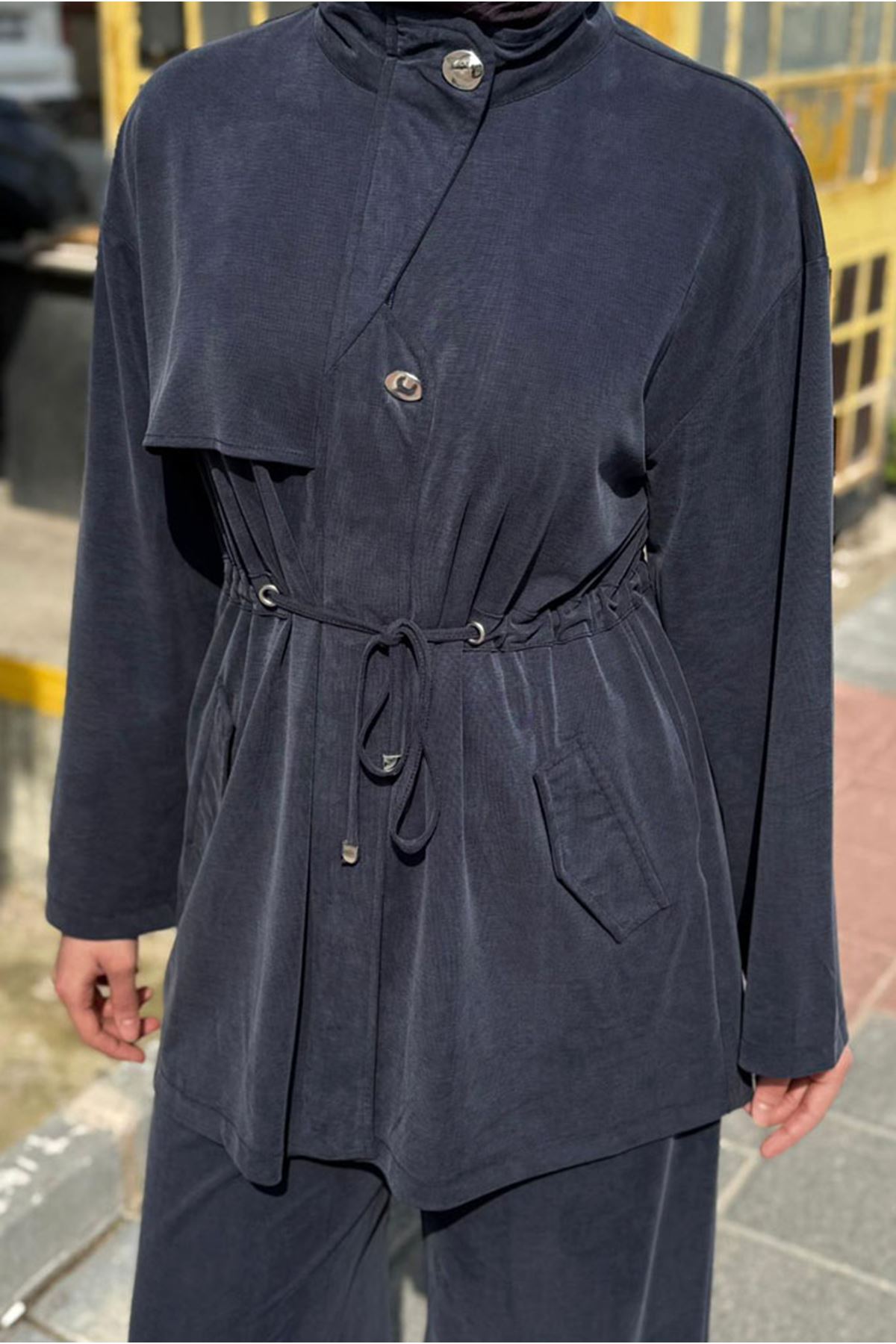 26Y6620 - LACİVERT - BELİ BÜZGÜLÜ HAKİM YAKA TAKIM
