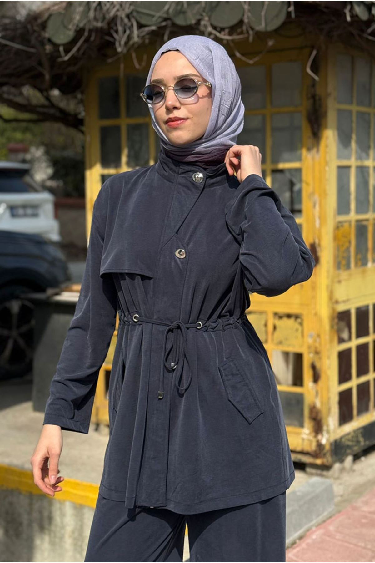 26Y6620 - LACİVERT - BELİ BÜZGÜLÜ HAKİM YAKA TAKIM