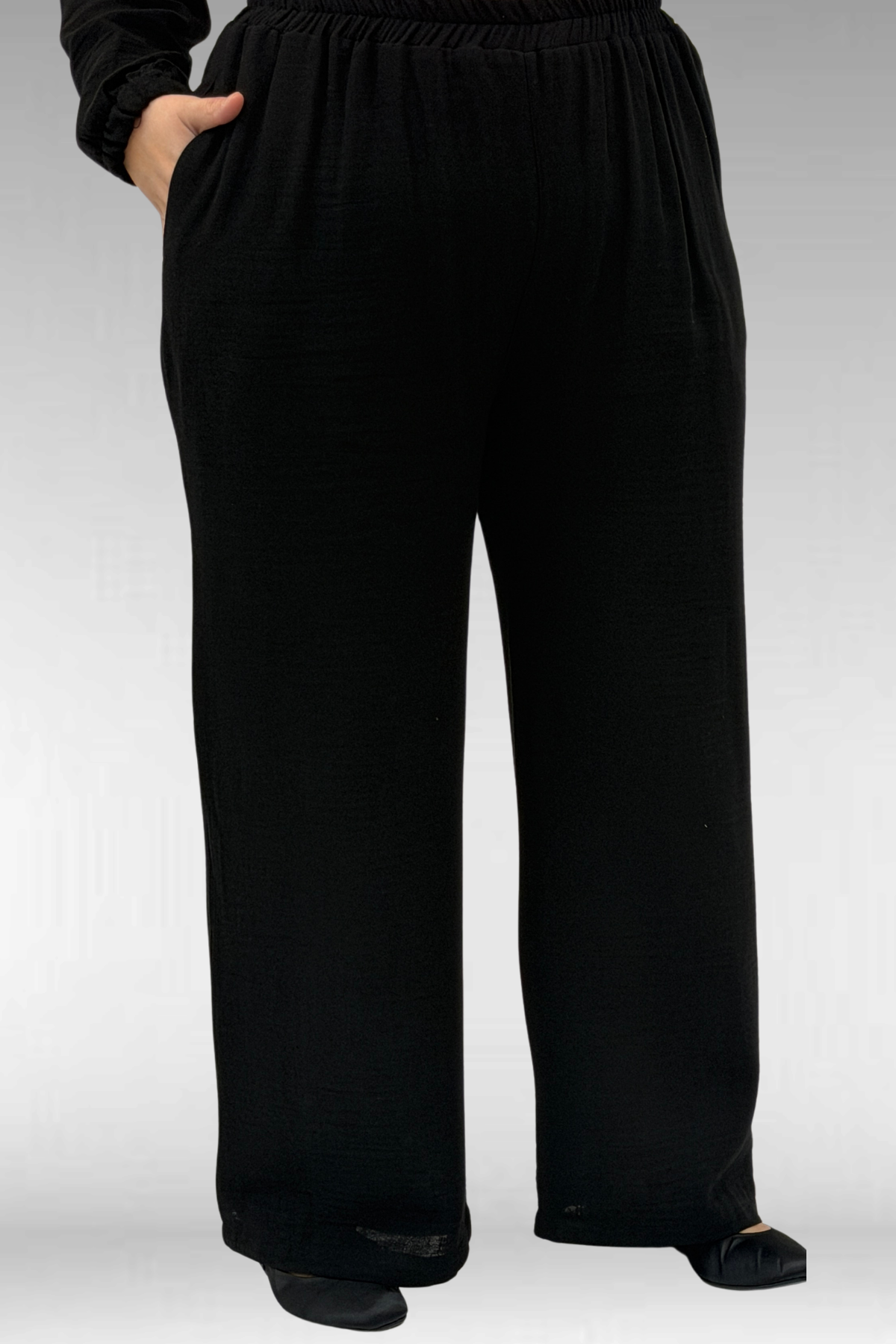 67020 Büyük Beden Yarım Fermuarlı Erkek Yakalı Müslin Pantolonlu Takım - Siyah