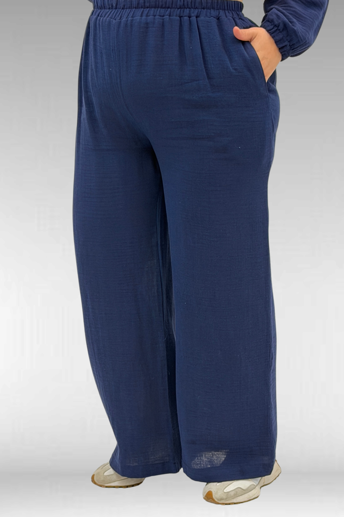 67020 Büyük Beden Yarım Fermuarlı Erkek Yakalı Müslin Pantolonlu Takım - Lacivert