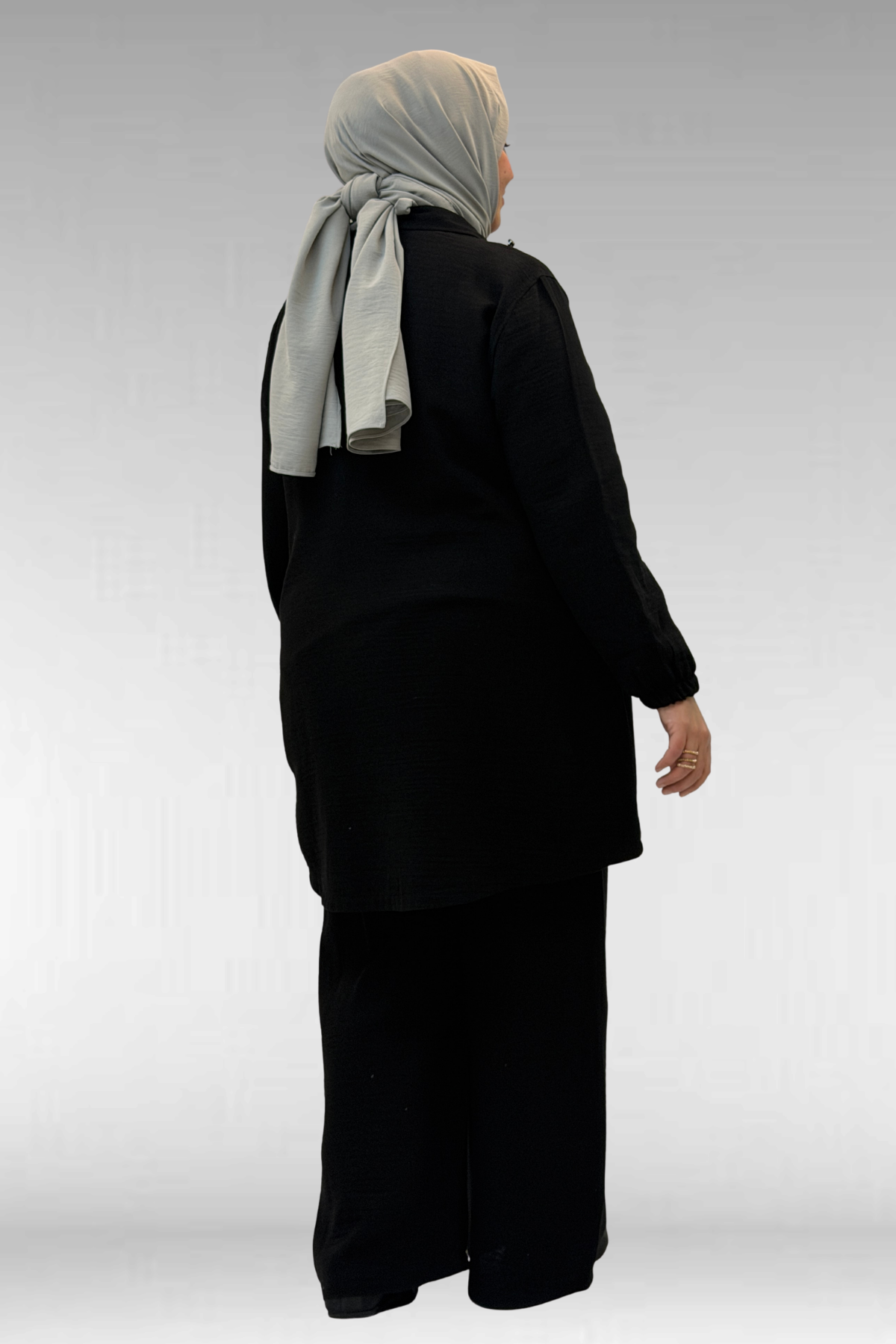 67020 Büyük Beden Yarım Fermuarlı Erkek Yakalı Müslin Pantolonlu Takım - Siyah