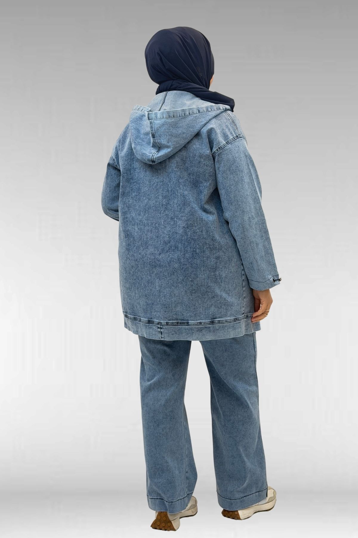 53068 Büyük Beden Bebe Lastik Detaylı Kot Ceket - Mavi