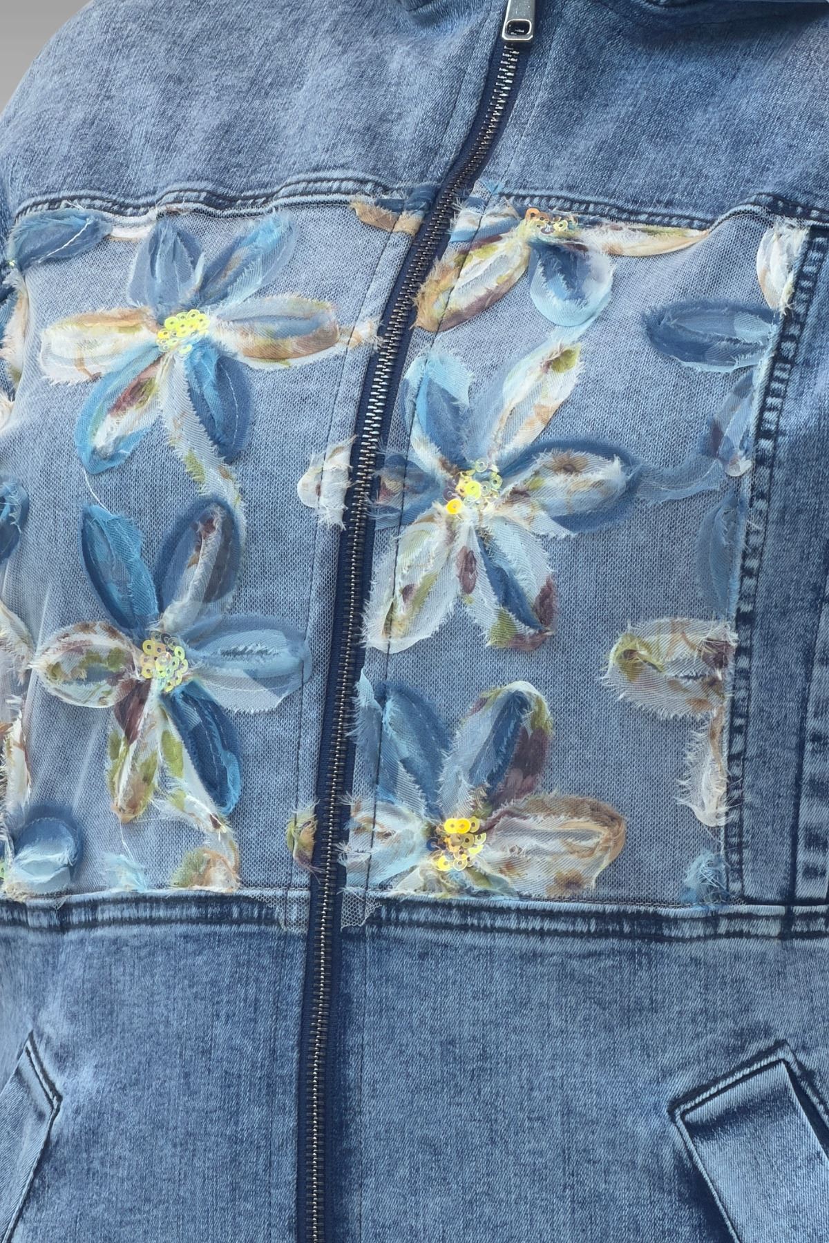 53068 Büyük Beden Bebe Lastik Detaylı Kot Ceket - Mavi