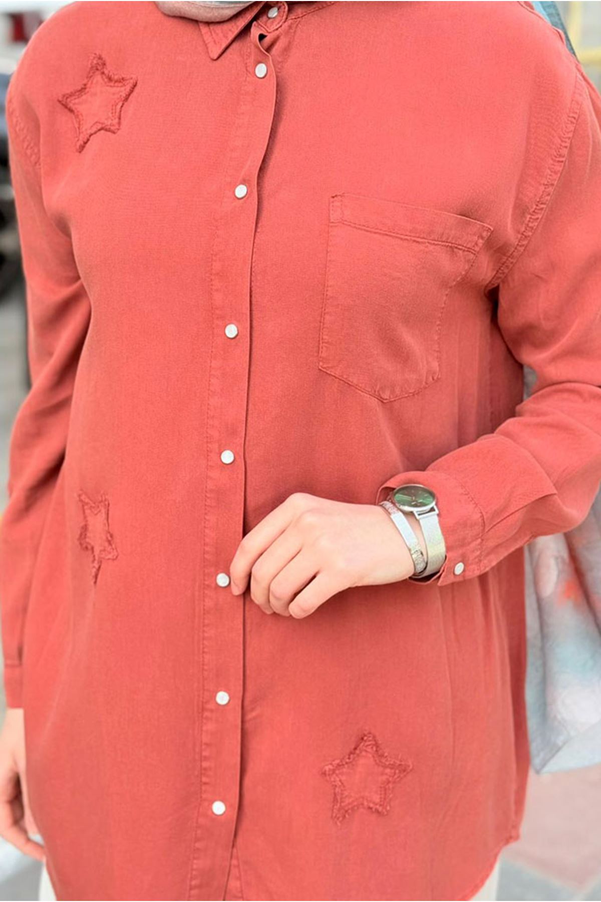 26Y6505 - KİREMİT - YILDIZ TENCEL GÖMLEK