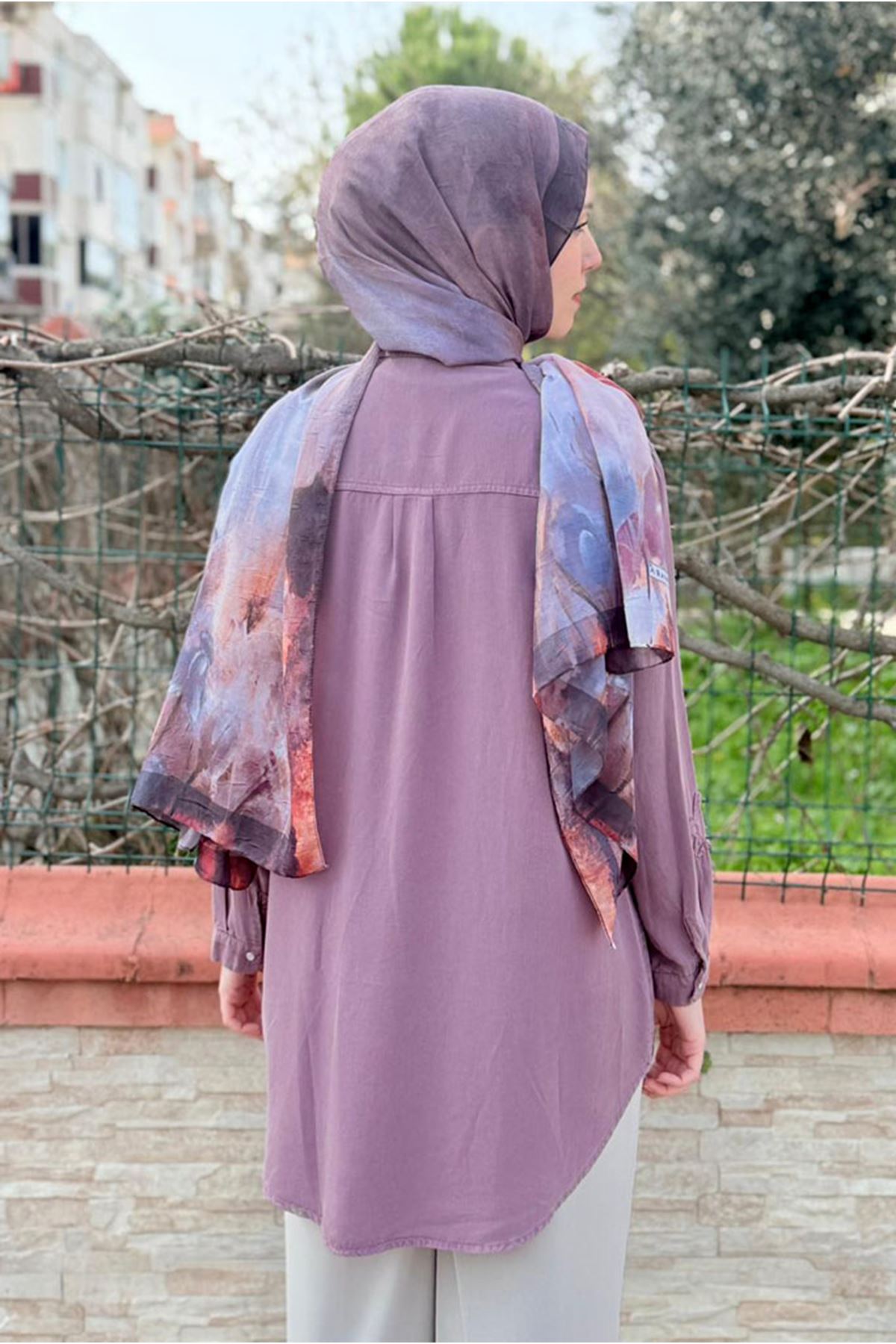 26Y6505 - LİLA - YILDIZ TENCEL GÖMLEK