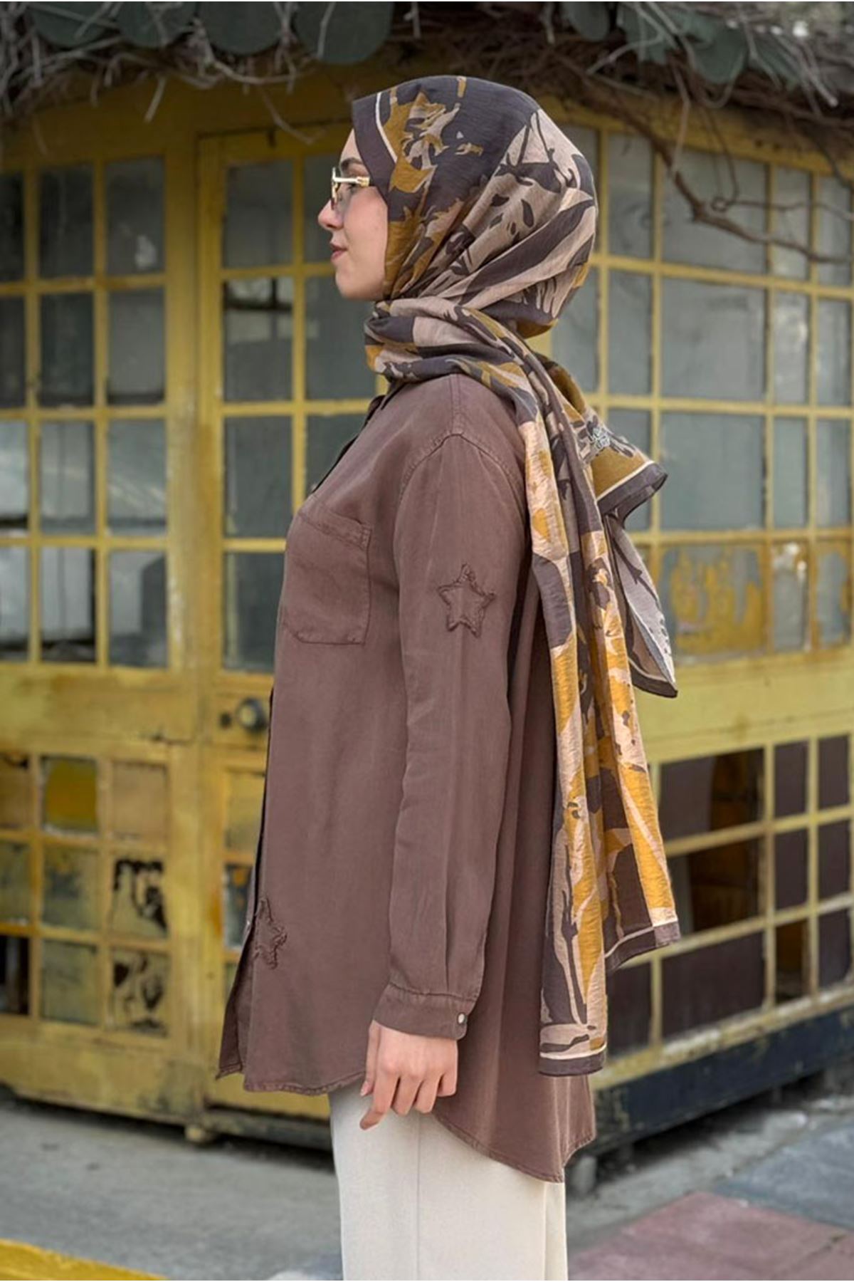 26Y6505 - VİZON - YILDIZ TENCEL GÖMLEK