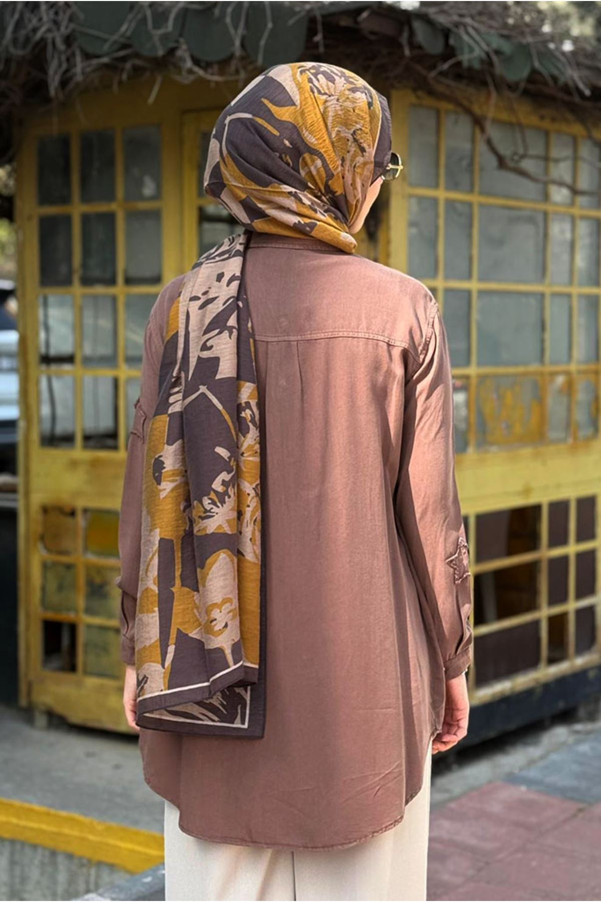 26Y6505 - VİZON - YILDIZ TENCEL GÖMLEK