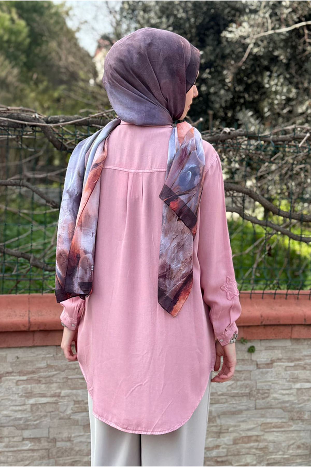 26Y6505 - PEMBE - YILDIZ TENCEL GÖMLEK 