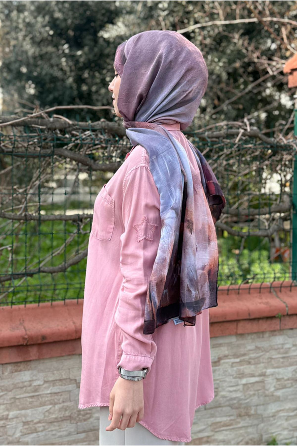 26Y6505 - PEMBE - YILDIZ TENCEL GÖMLEK 