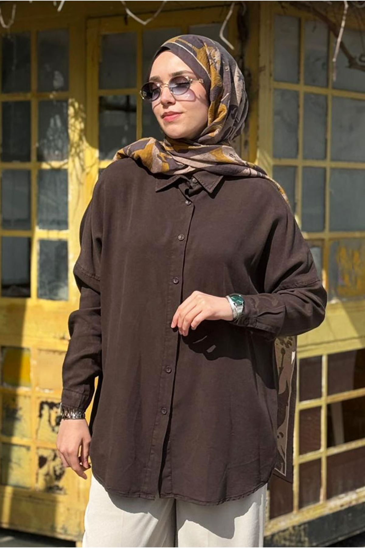 26Y7088 - KAHVE - BASİC TENCEL GÖMLEK 