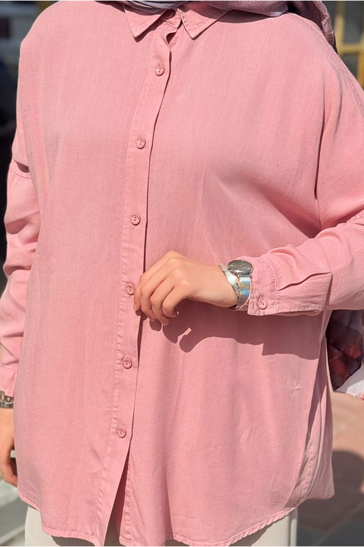 26Y7088 - PEMBE - BASİC TENCEL GÖMLEK