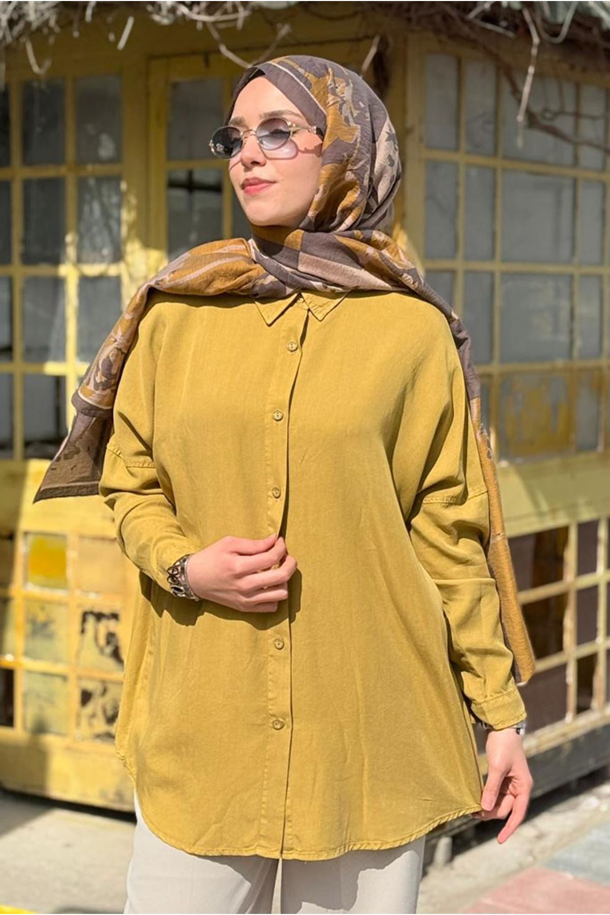 26Y7088 - YAĞ YEŞİLİ - BASİC TENCEL GÖMLEK 