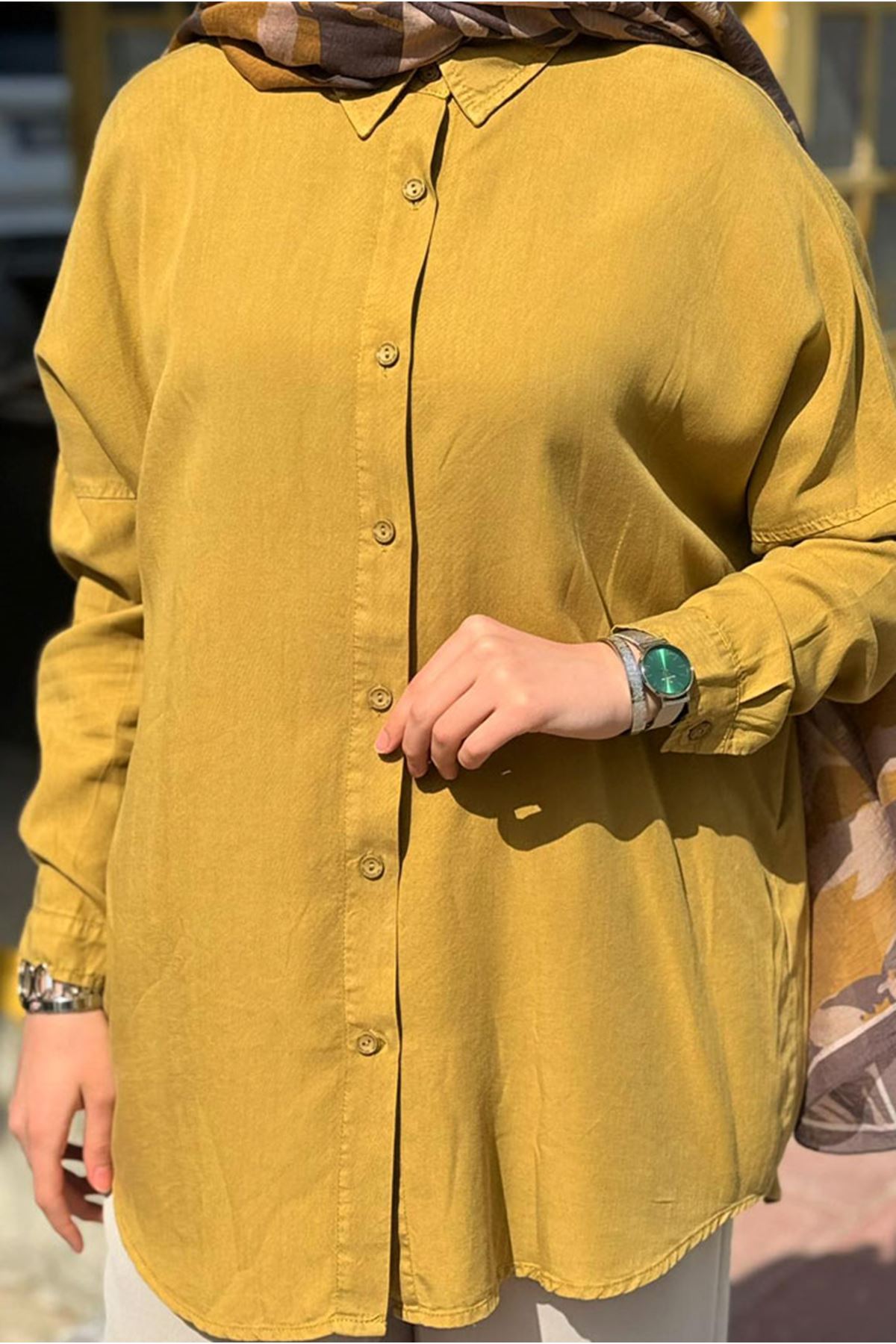 26Y7088 - YAĞ YEŞİLİ - BASİC TENCEL GÖMLEK 