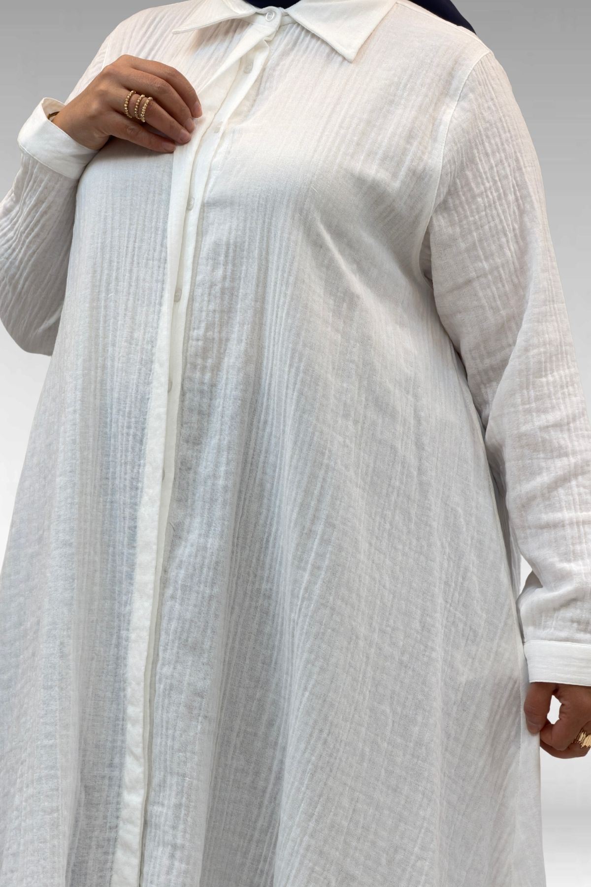 58093 Büyük Beden Mevlana Kesim Müslin Gömlek - Ekru