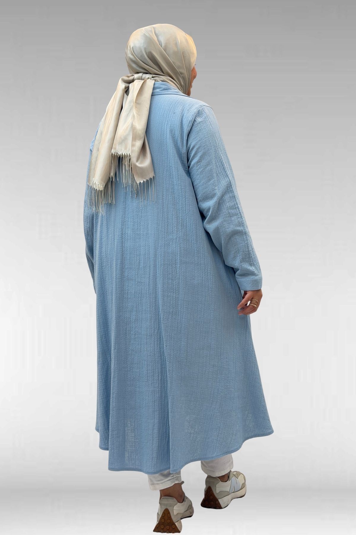 58093 Büyük Beden Mevlana Kesim Müslin Gömlek - Bebe Mavi