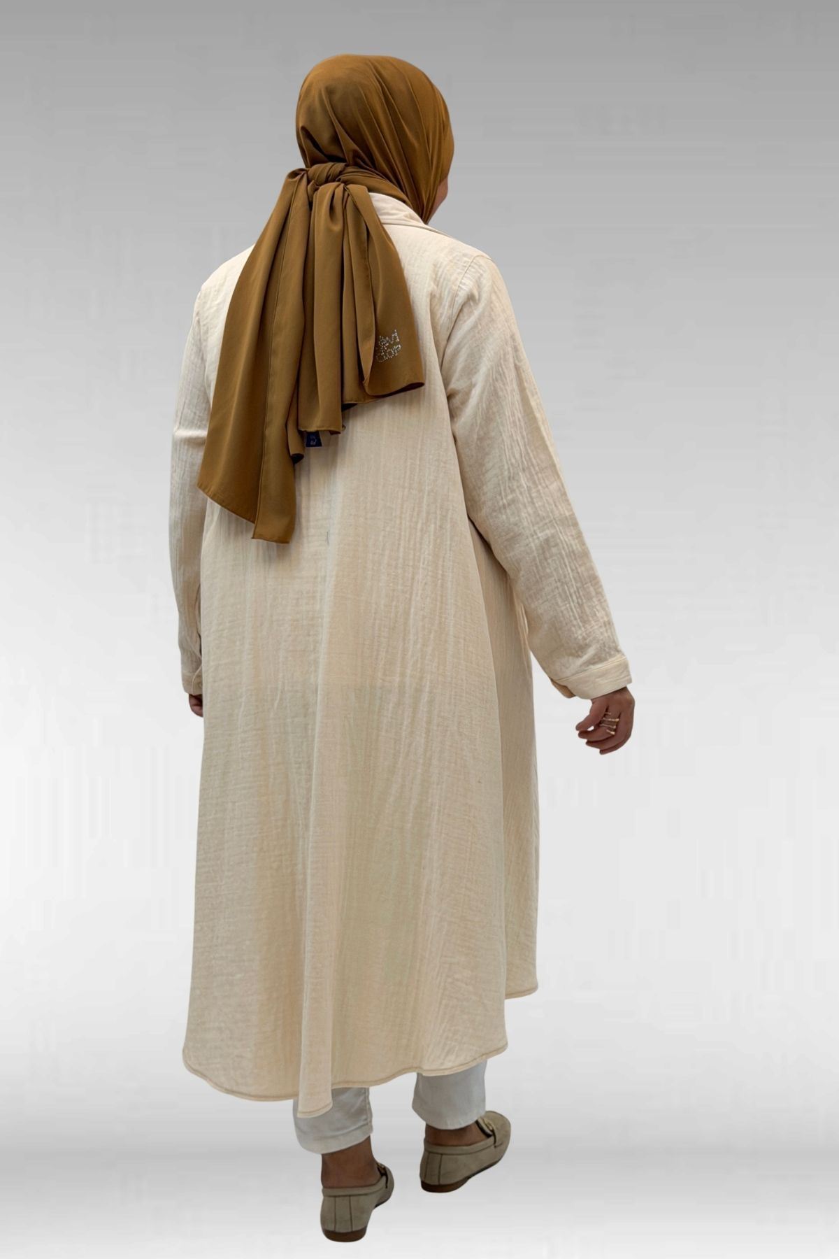 58093 Büyük Beden Mevlana Kesim Müslin Gömlek - Krem