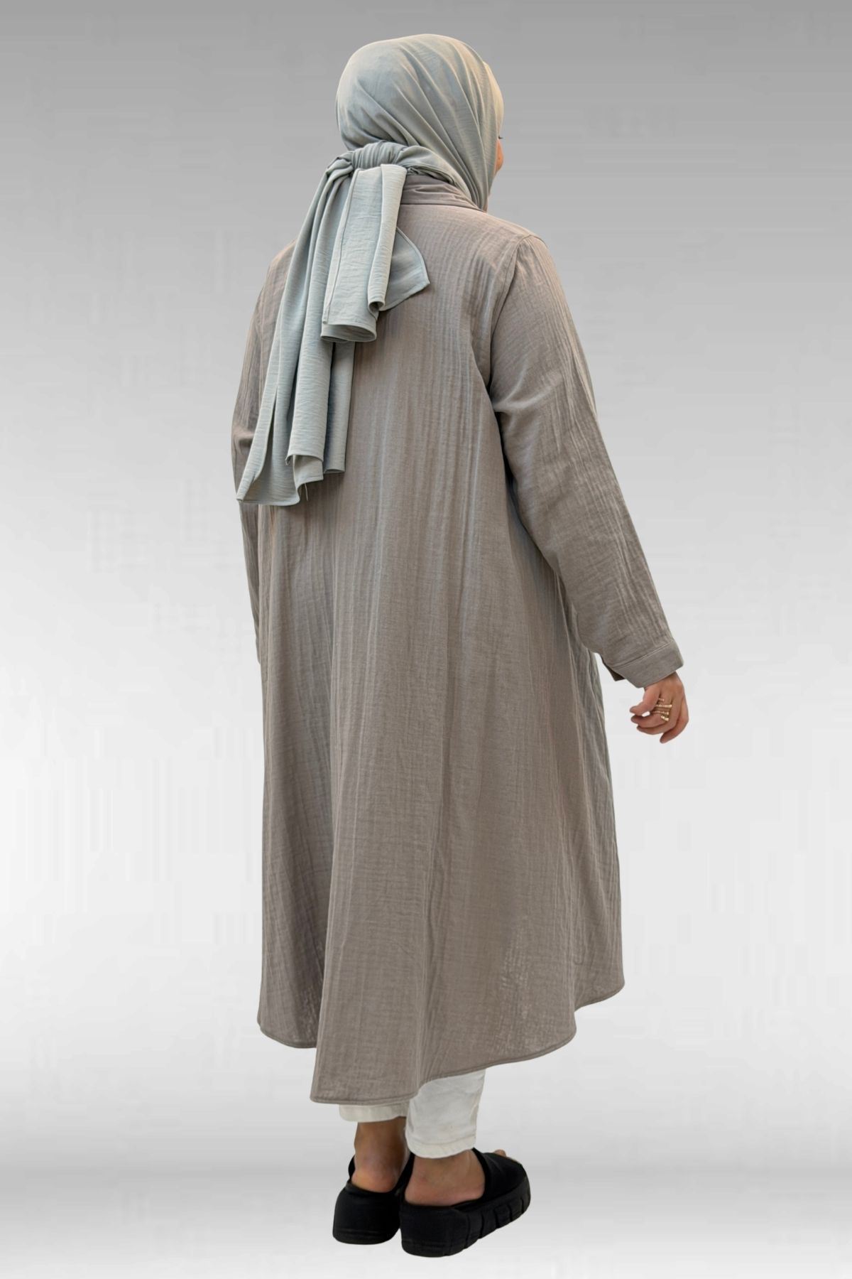 58093 Büyük Beden Mevlana Kesim Müslin Gömlek - Vizon