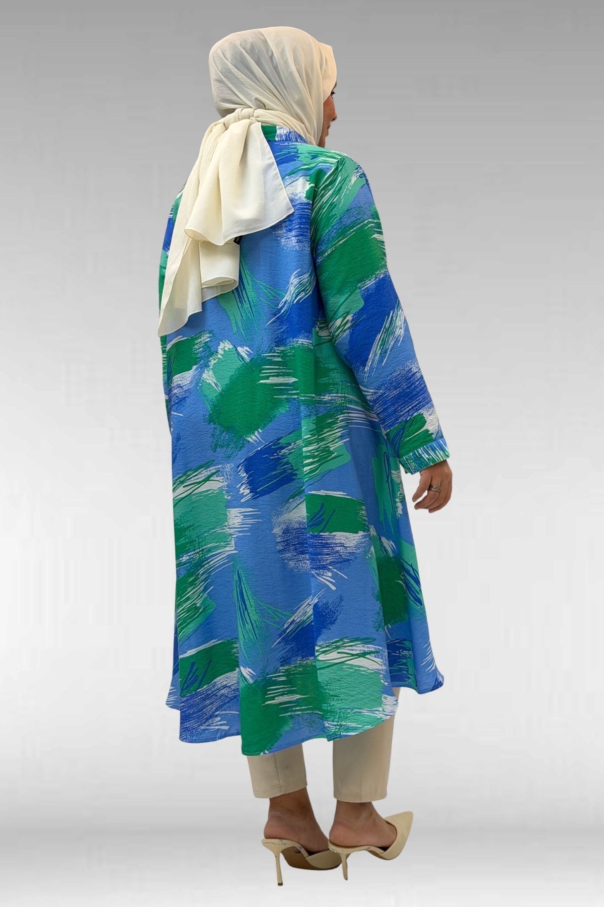 68015 Büyük Beden Mevlana Kesim Mango Gömlek - Desenli Mavi