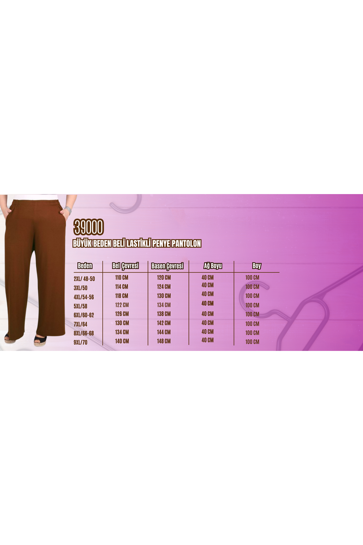 39000 Büyük Beden Yüksek Beli Lastikli Bol Paça Penye Pantolon - Siyah