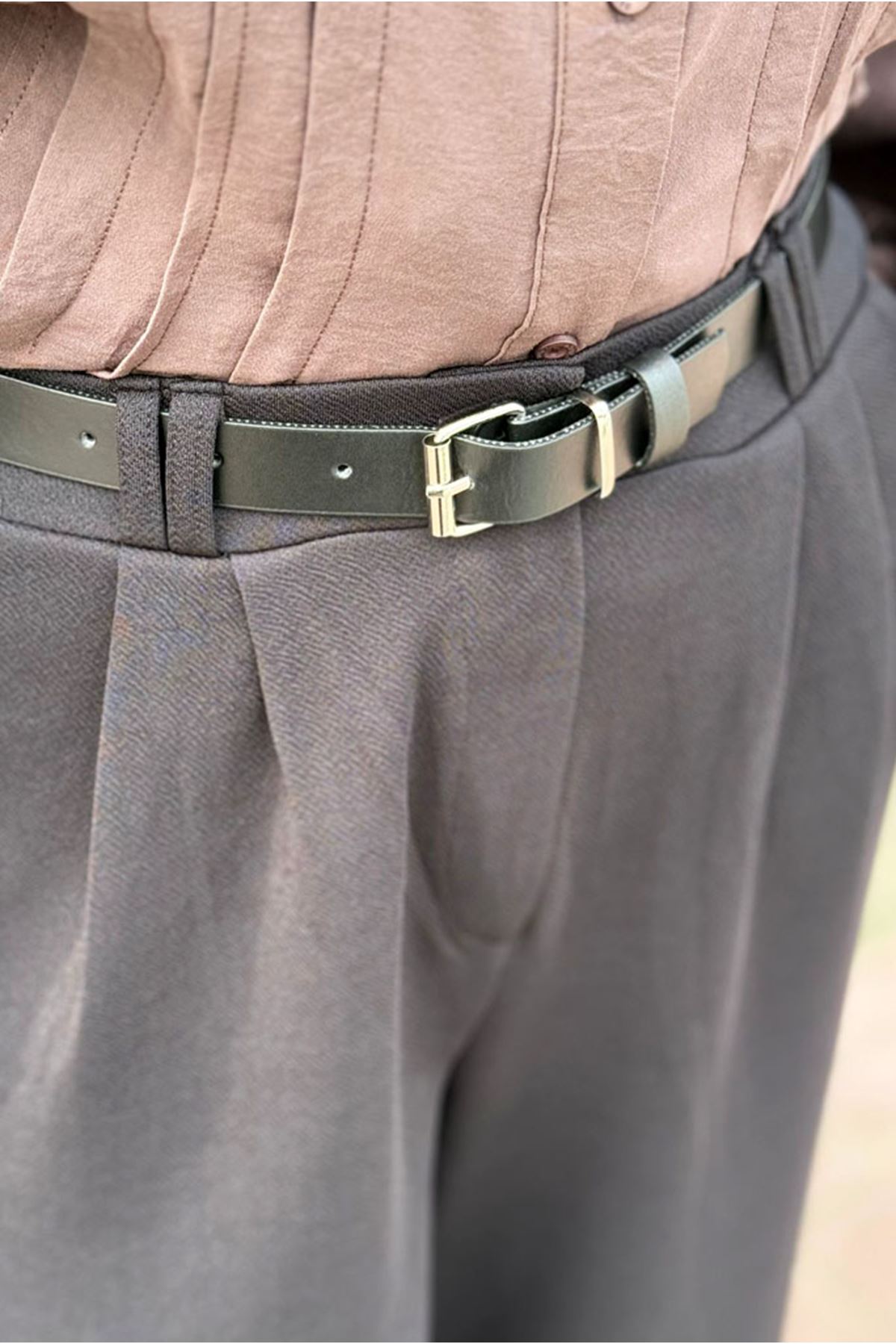 26Y7390 - SİYAH - KEMER DETAYLI BOL PAÇA PANTOLON