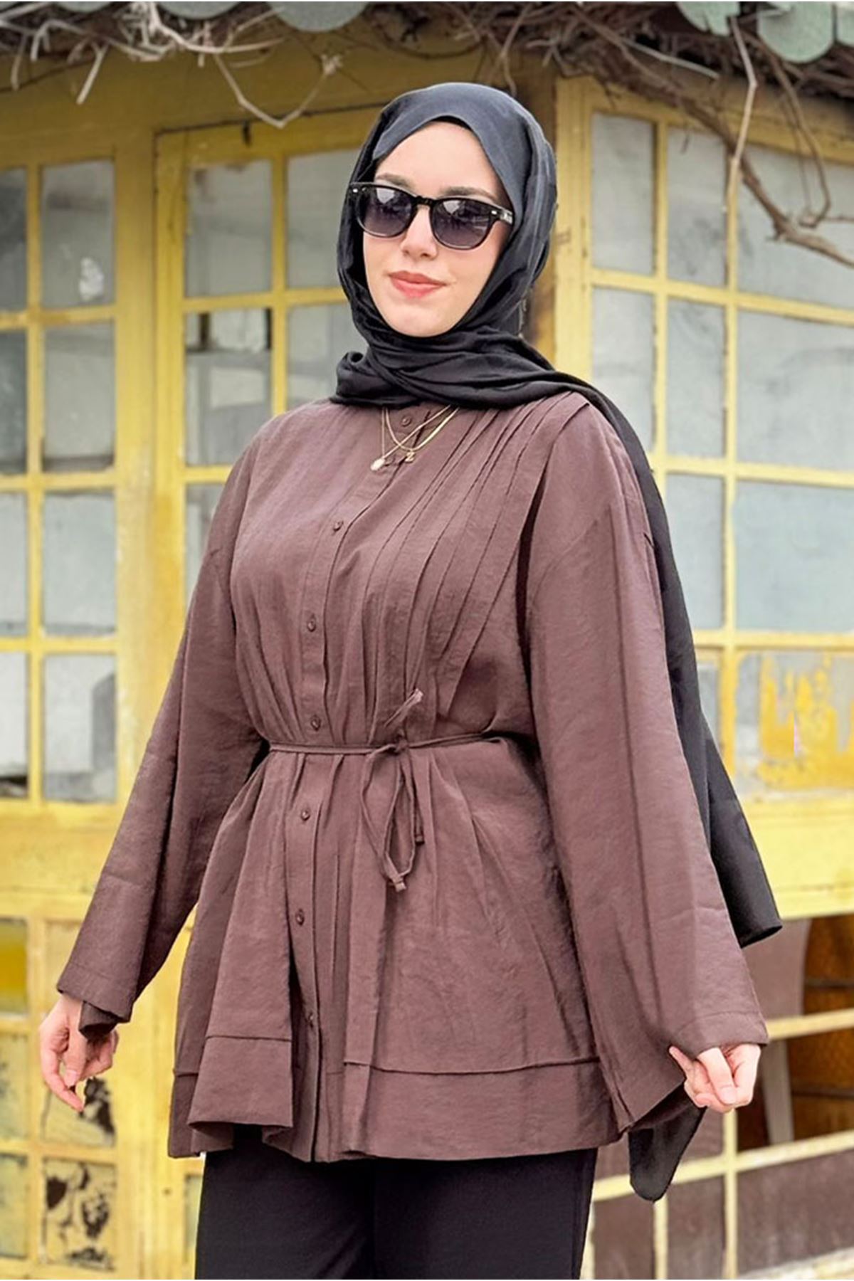 26Y6535 - KAHVE - NEVUR DETAYLI GÖMLEK