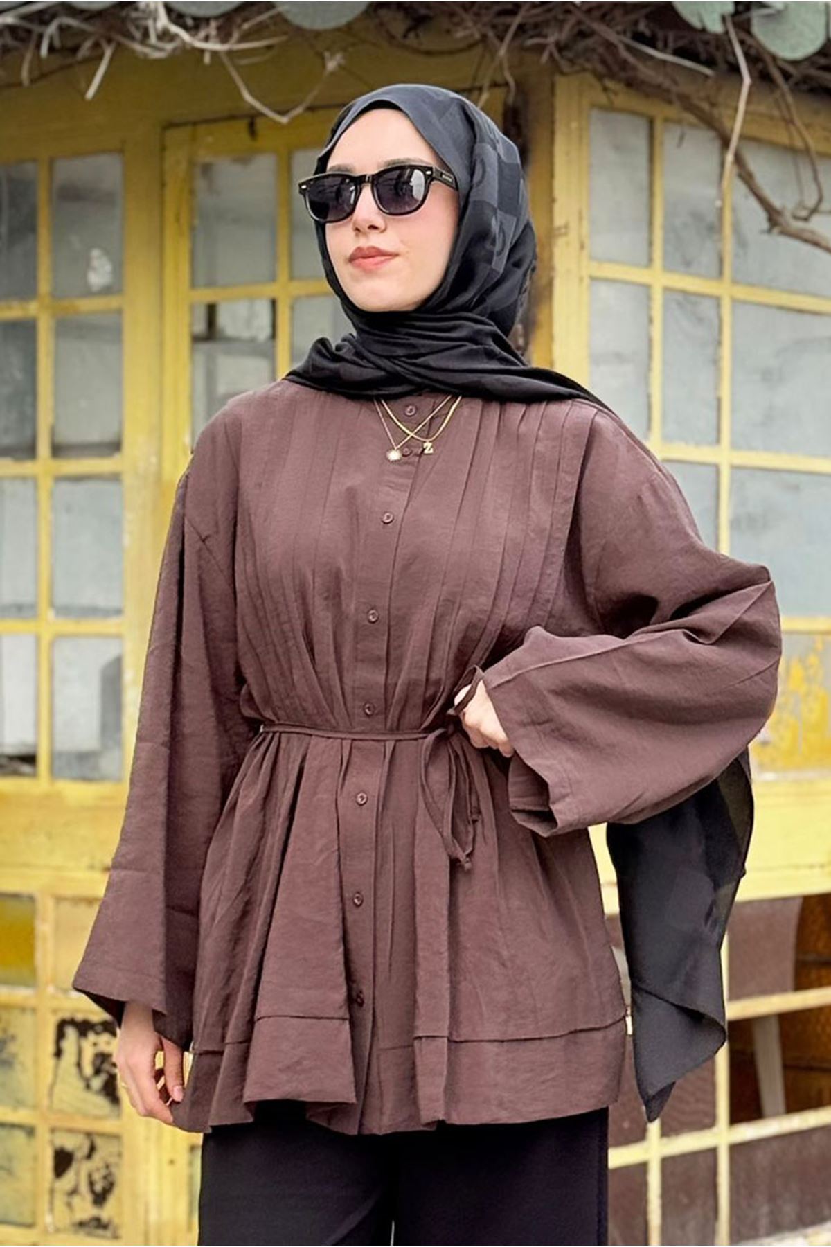 26Y6535 - KAHVE - NEVUR DETAYLI GÖMLEK