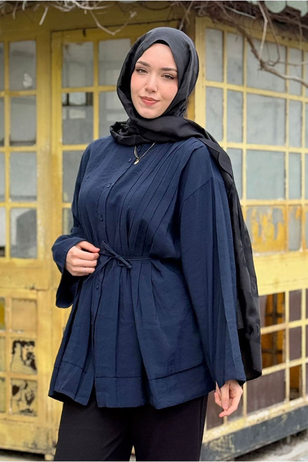 26Y6535 - LACİVERT - NEVUR DETAYLI GÖMLEK