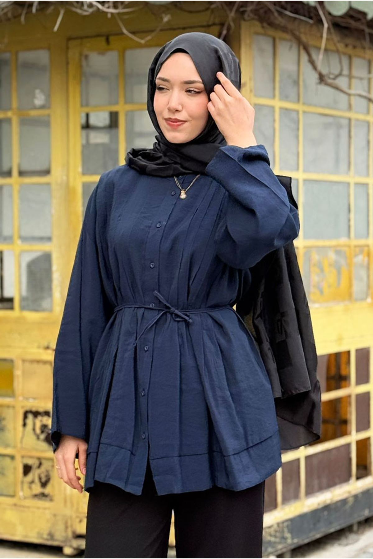 26Y6535 - LACİVERT - NEVUR DETAYLI GÖMLEK