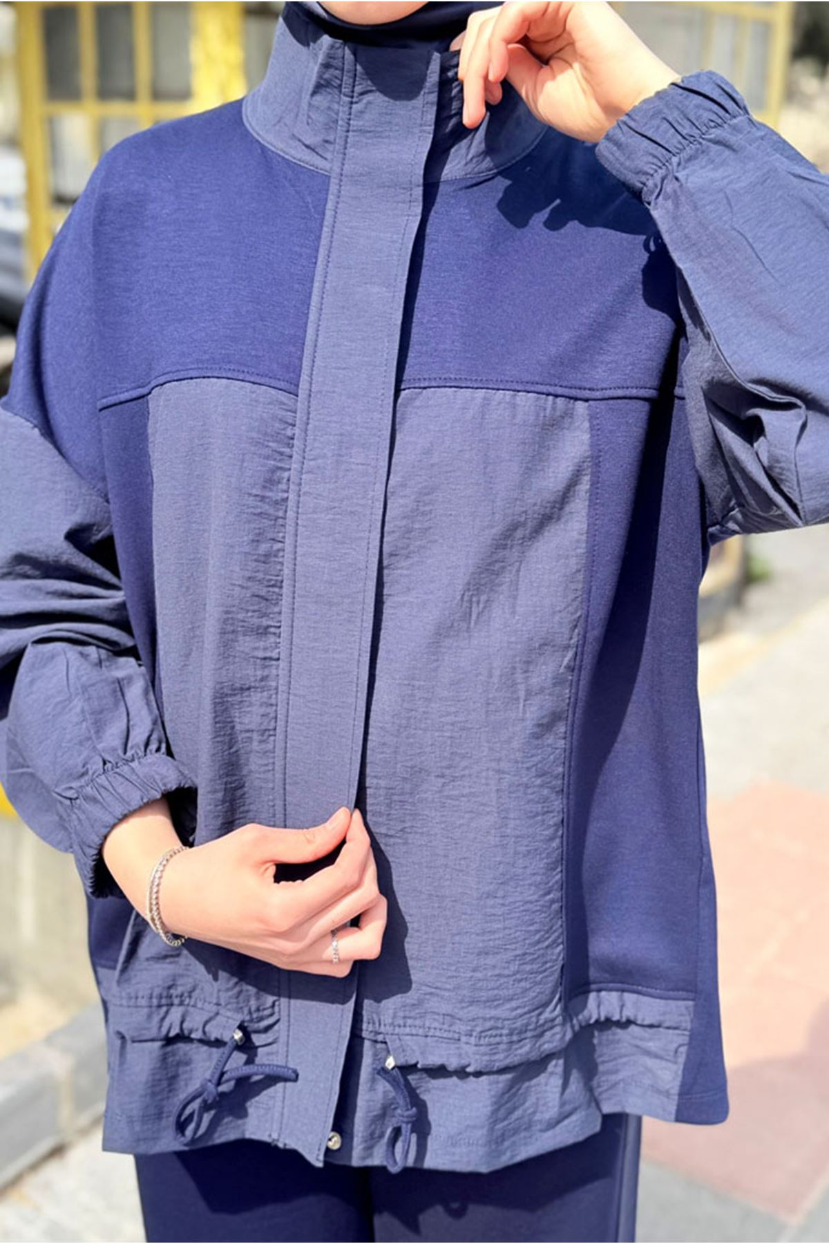 26Y6675 - LACİVERT - GARNİ DETAYLI BAĞCIKLI TAKIM 