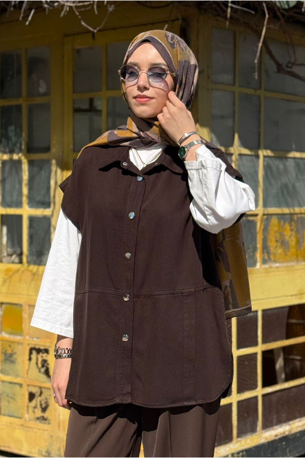 26Y7244 - KAHVE - TENCEL KOT YELEK