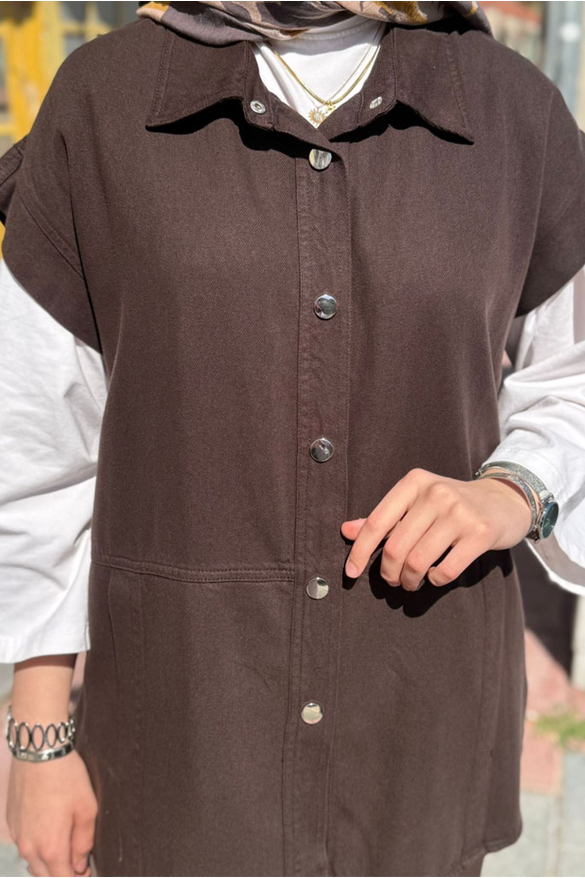 26Y7244 - KAHVE - TENCEL KOT YELEK